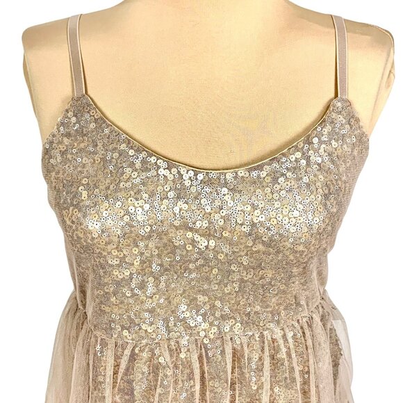 Irreplaceable Sparkly Sequin Tulle Cocktail Camisole Mini Dress Juniors M Gold - Picture 3 of 10